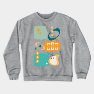 Atomic Age, Mid Century Abstract 19 in Aqua, Teal, Orange Crewneck Sweatshirt